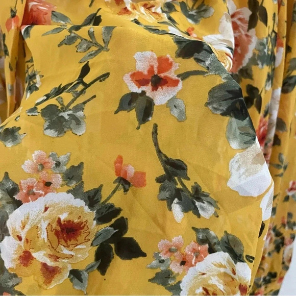 Ellen Weaver Blouse 3X Yellow Pink Long Sleeve Chiffon Flowy Boho Romantic - Picture 2 of 7